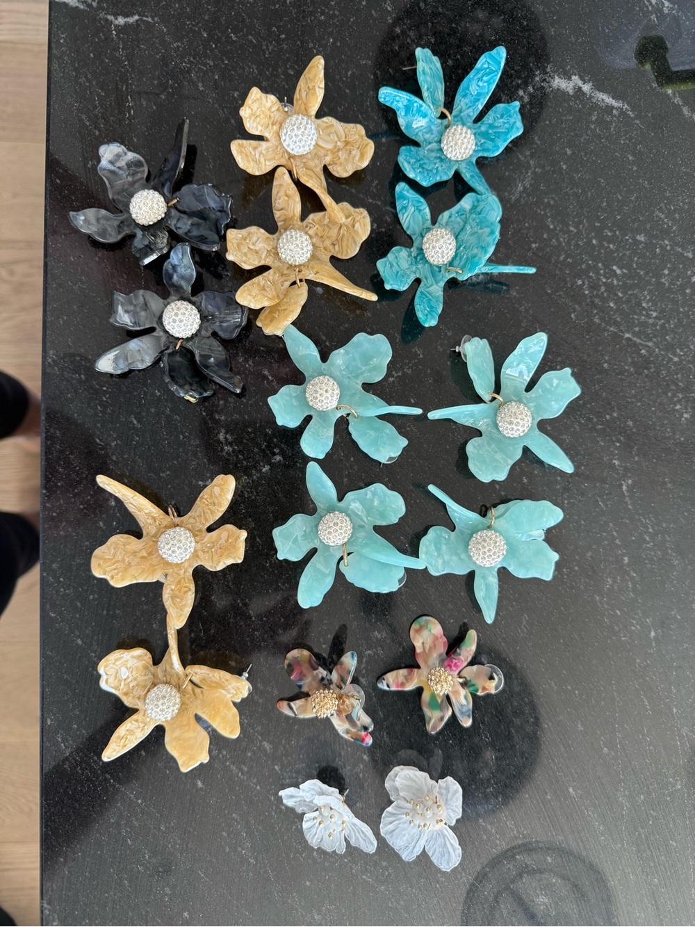Bundle of Floral Resin Statement Earrings- Blue, Gold, Black, Multi